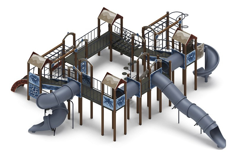 Остров детства (Алтай) - ДИК 2.01.8.02-34.И1 - Игровой комплекс H=2000                                                                                             Габариты (ШхДхВ): 12900x12370x4000                                                                                                                                                                   Зона безопасности, мм: 16400х15370                                                                                                                                                                     Скат горки: H=2000 (винтовой скат) / H=2000 (тоннельный винтовой скат) / H=2000 (тоннельный прямой скат)