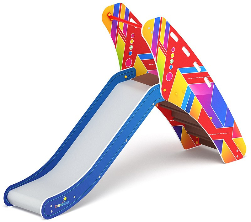 Горка малая - ИО 41.01.06-02 - (Радуга) H=900 Габариты (ШхДхВ): 570x2710x1700 Зона безопасности, мм: 3570х6210 Скат горки: H=900 (металлический скат) Возрастные ограничения от 3 до 12 лет, весом не более 70 кг