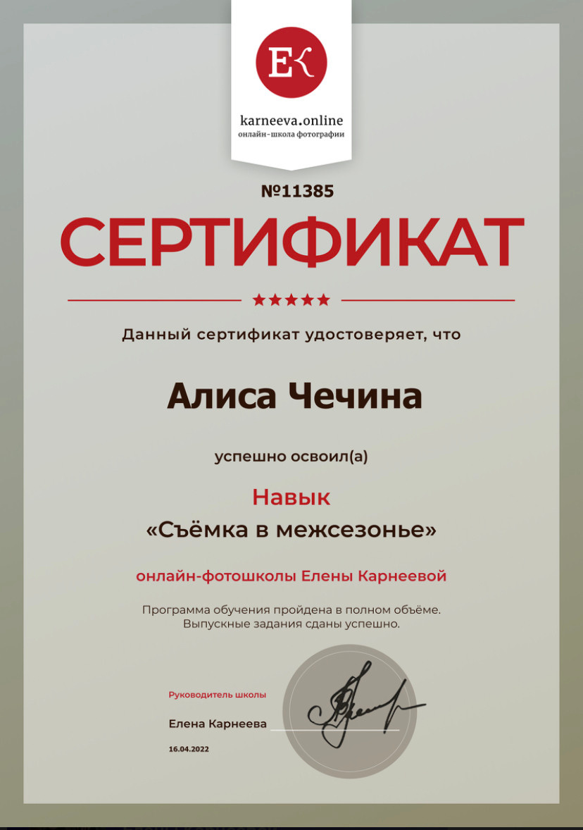 Мои достижения. Фотограф Алиса Чечина. Калуга. Товарково