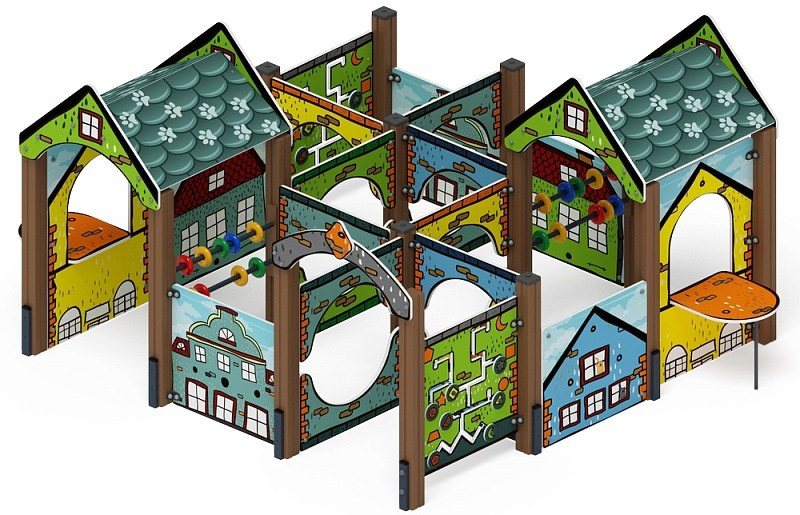 Лабиринт Кубик 4 (город) МФ 20.01.04-01 Габариты (ШхДхВ): 3590х2860х1730 Зона безопасности, мм: 5590х4860