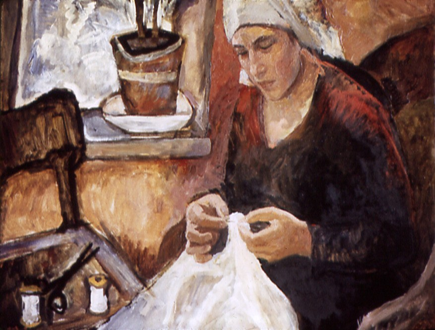 «За шитьём» 1973 год Собр. Ф.Ваккари. Италия. Художник Величко Вадим Семёнович