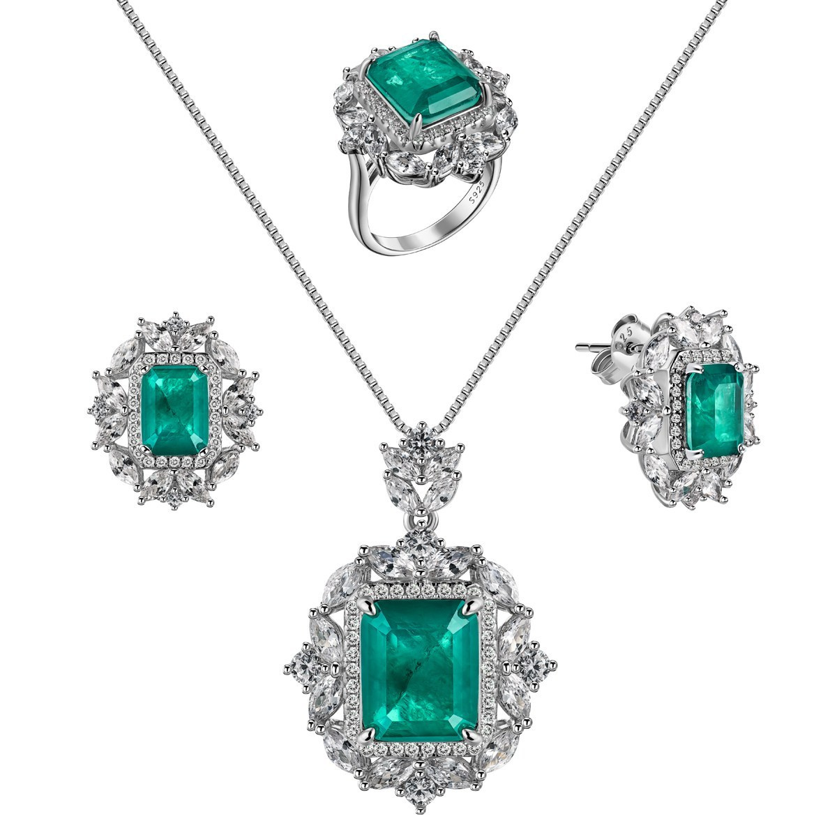 Кольцо, серьги и подвеска из серебра