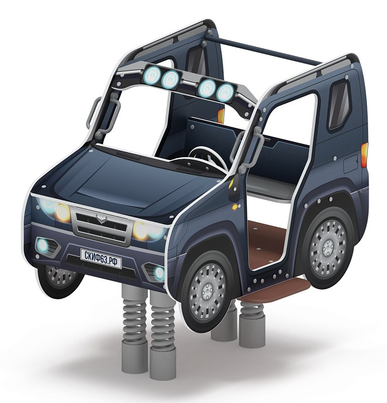 Джип Металлик - Качалка на пружине двухместная машинка - ИО 23.03.05-13 Габариты (ШхДхВ): 1600x1220x1490 Зона безопасности, мм: 3600х3220 Возрастные ограничения весом не более 70 кг