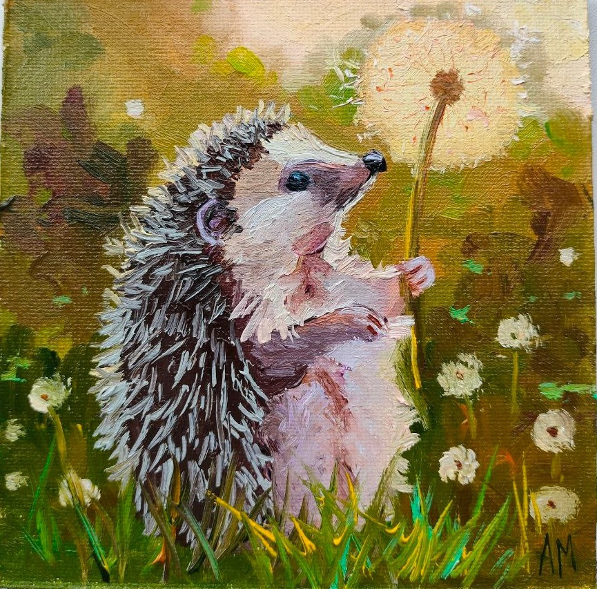Ежик с одуванчиком. купить картину в Саратове 