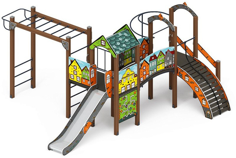 Рада (Город) - ДИК 2.01.2.08-01 - Игровой комплекс H=1200                                                                                                                  Габариты (ШхДхВ): 6580x5730x3000                                                                                                                                                                       Зона безопасности, мм: 10080х8730                                                                                                                                                                 Скат горки: H=1200 (металлический скат)