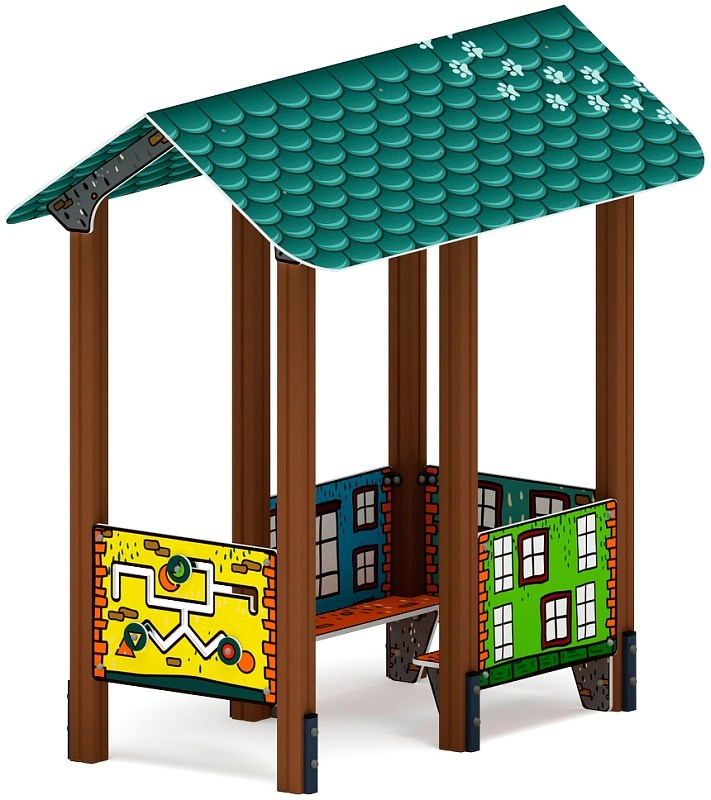 Домик средний 1 (Город) МФ 10.01.05-01 Габариты (ШхДхВ): 1430х2400х2350 Зона безопасности, мм: 2430х3400