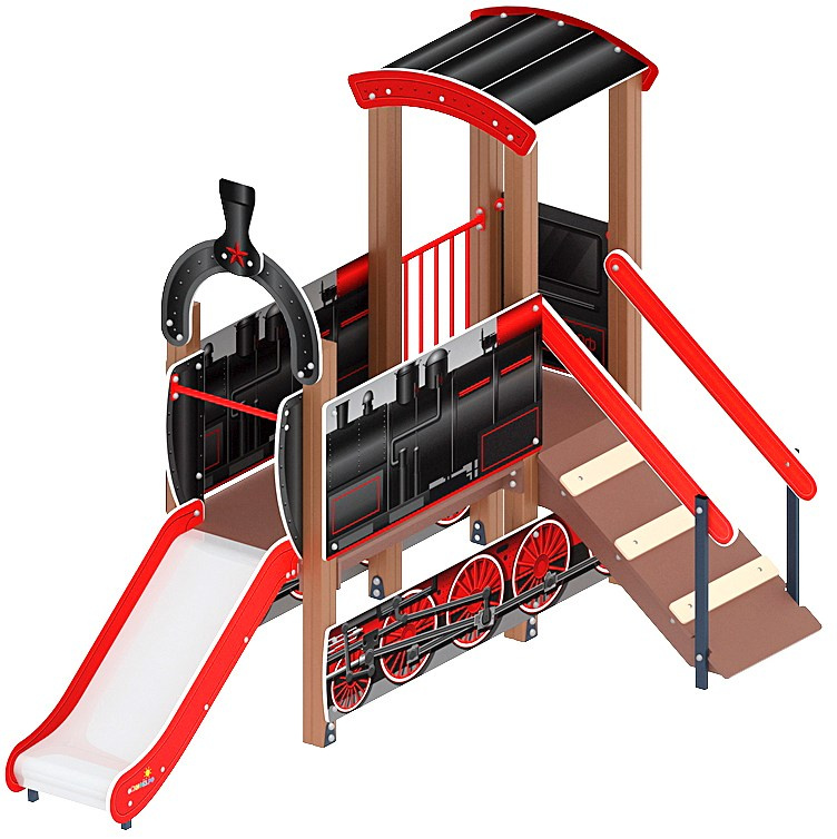 Паровозик (черный) мини - ДИК 1.03.5.01-10 - Игровой комплекс H=750                                                                                                                          Габариты (ШхДхВ): 3320x1810x2320                                                                                                                                                                     Зона безопасности, мм: 6820х4810                                                                                                                                                                         Скат горки: H=750 (металлический скат)