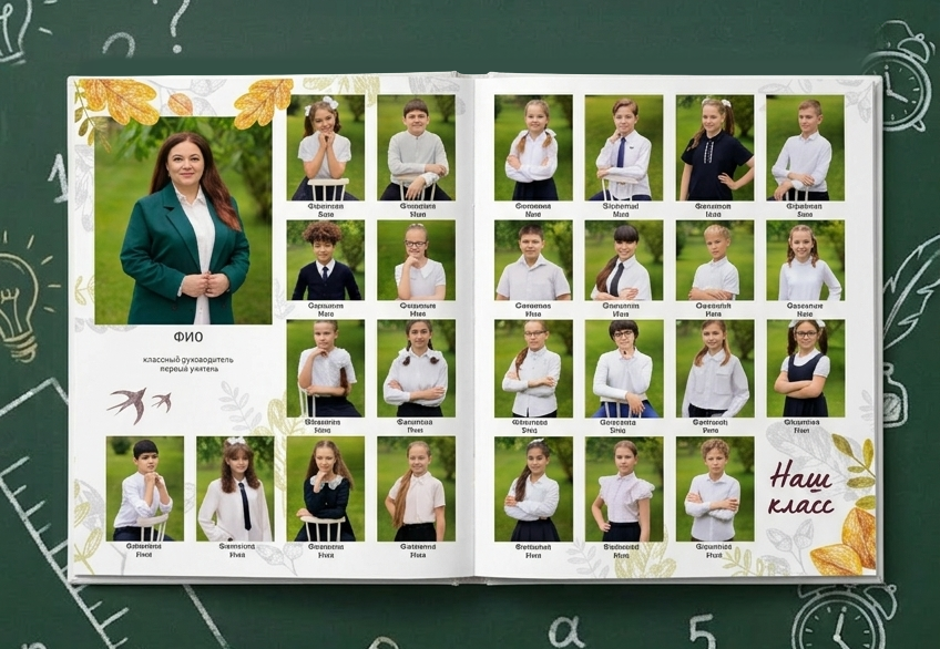 Виньетка 4 класса с портретами учеников и учителем Краснодар