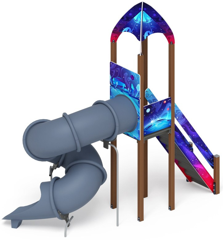 Горка тоннельная - ИО 45.14.01-02 - Космопорт (Космос) H=2000 Габариты (ШхДхВ): 4600x1900x5000 Зона безопасности, мм: 8100х5400 Скат горки: H=2000 (тоннельный винтовой скат) Возрастные ограничения от 5 до 12 лет, весом не более 70 кг