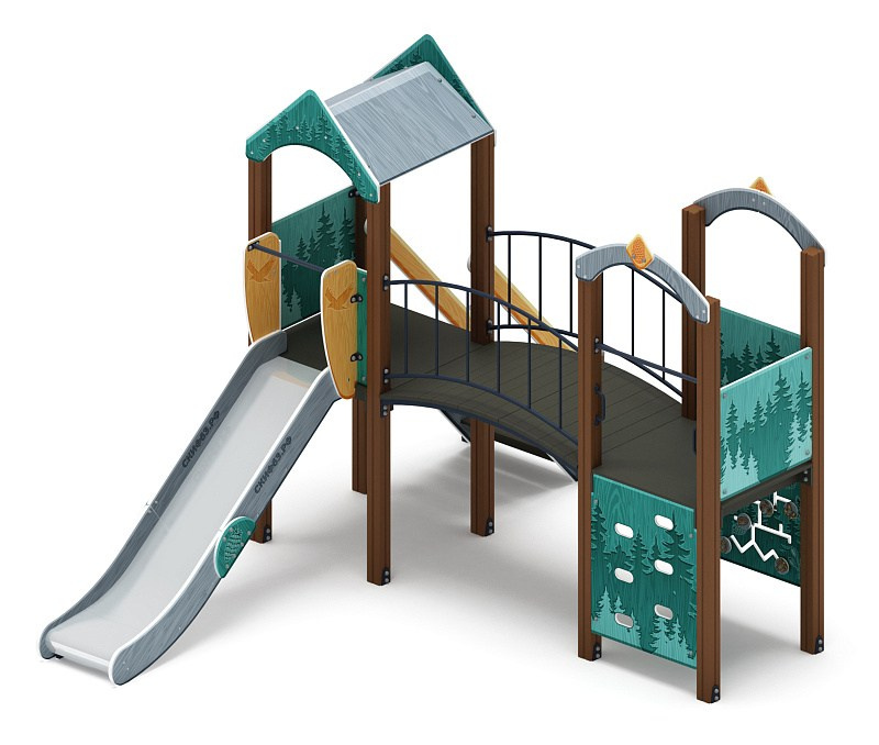 Рада (Тайга) - ДИК 2.01.2.05-03 - Игровой комплекс H=1200                                                                                                                    Габариты (ШхДхВ): 4080x3510x3000                                                                                                                                                                       Зона безопасности, мм: 7580х6510                                                                                                                                                                  Скат горки: H=1200 (металлический скат)