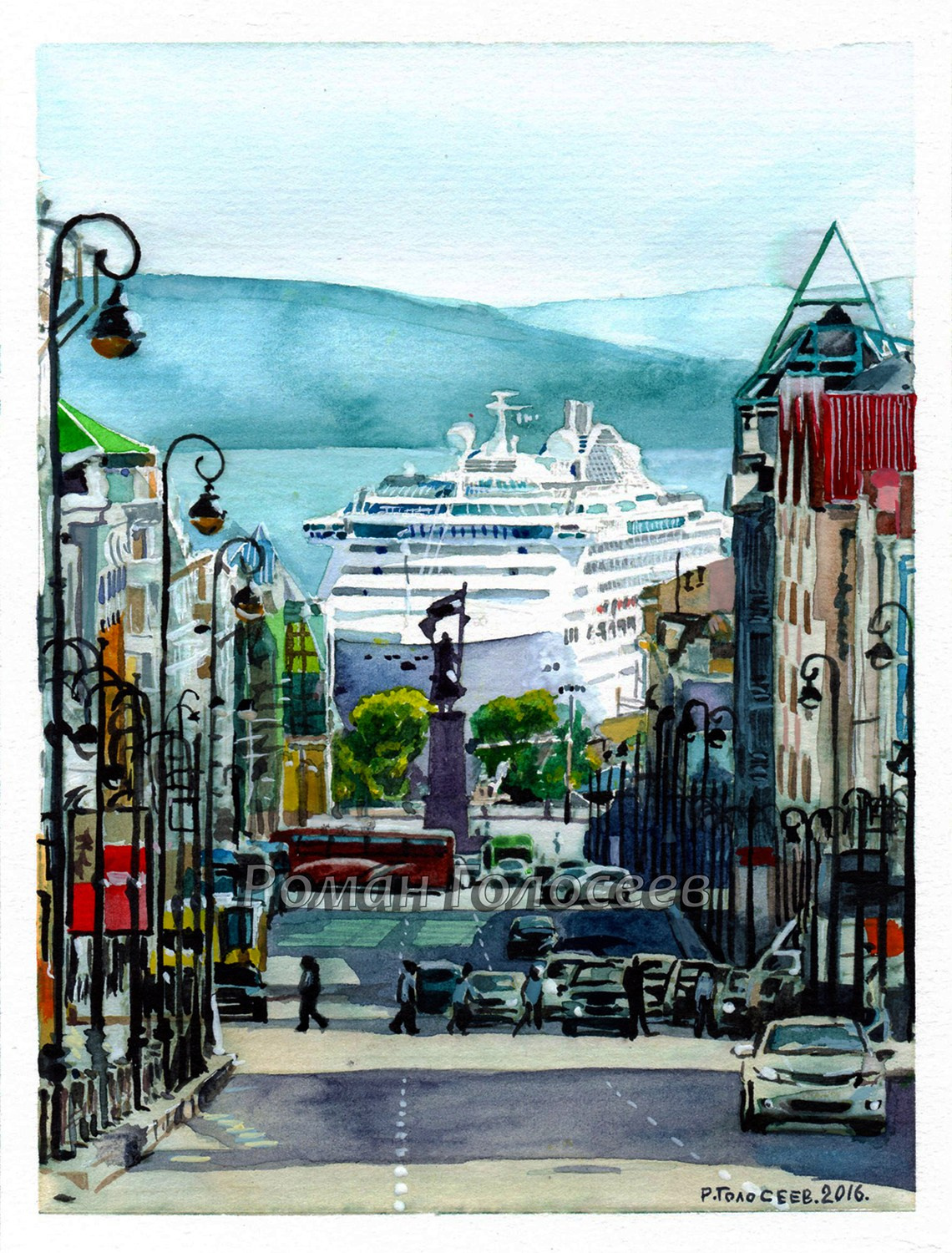 "Лайнер", 15х20, бумага, акварель, 26.07.2016