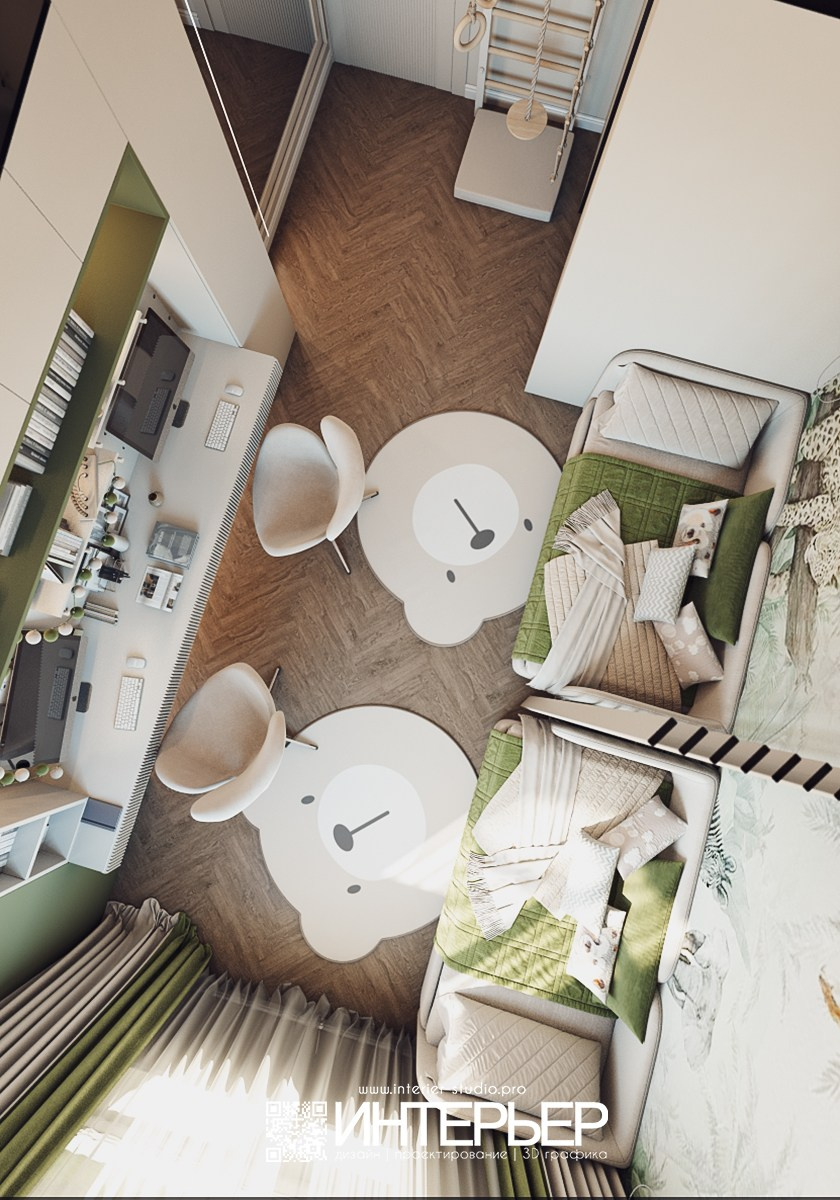 Детская для Ольги. ЖК Парковый. Дизайн интерьера, 3D визуализация и 3D моделирование. Создание проектов и чертежей. КМВ: Кисловодск, Пятигорск, Ессентуки и удаленно