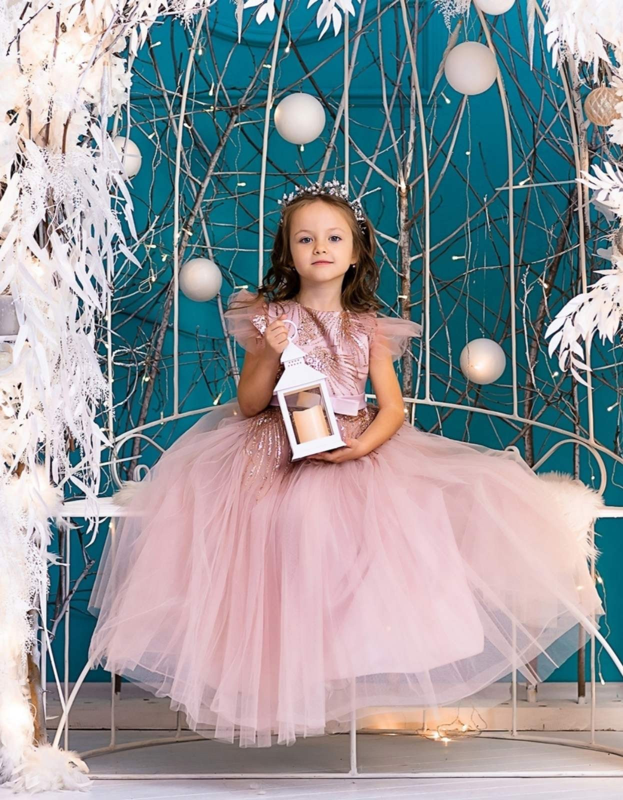 Красивое пышное платье пудрового цвета! Размер 122-128см