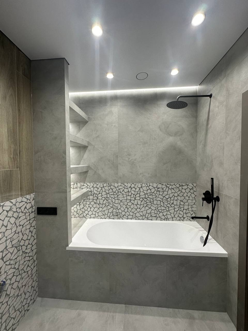 Ванная комната (с. Константиновка ул. Зеленая д. 28). Ремонт санузла, туалета, ванной под ключ в Казани. Укладка плитки