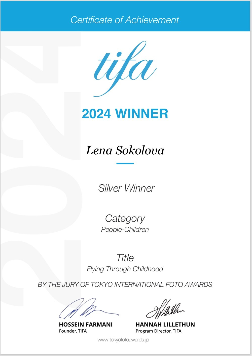 Победа и два почетных упоминания в конкурсе TIFA-2024. Фотографии Лены Соколовой