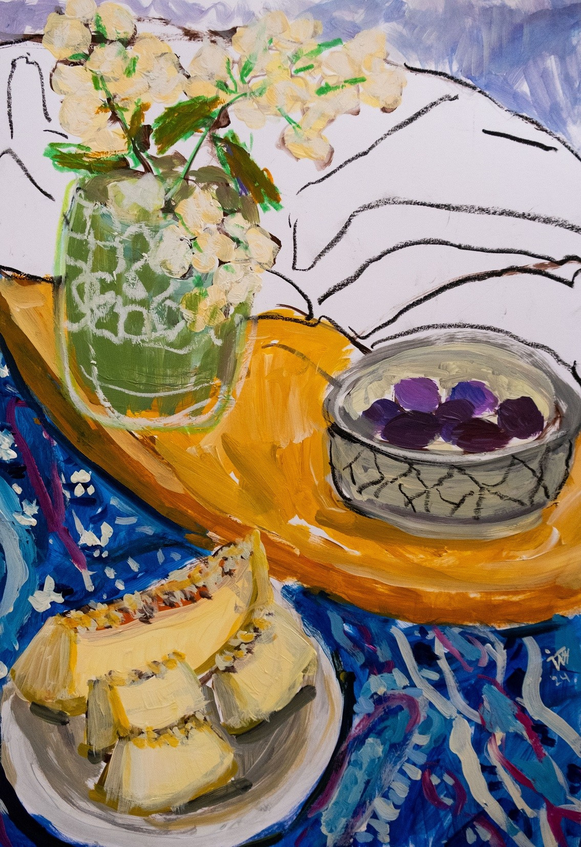 Натюрморт с флоксами. Бумага, акрил, 40х30, 2024