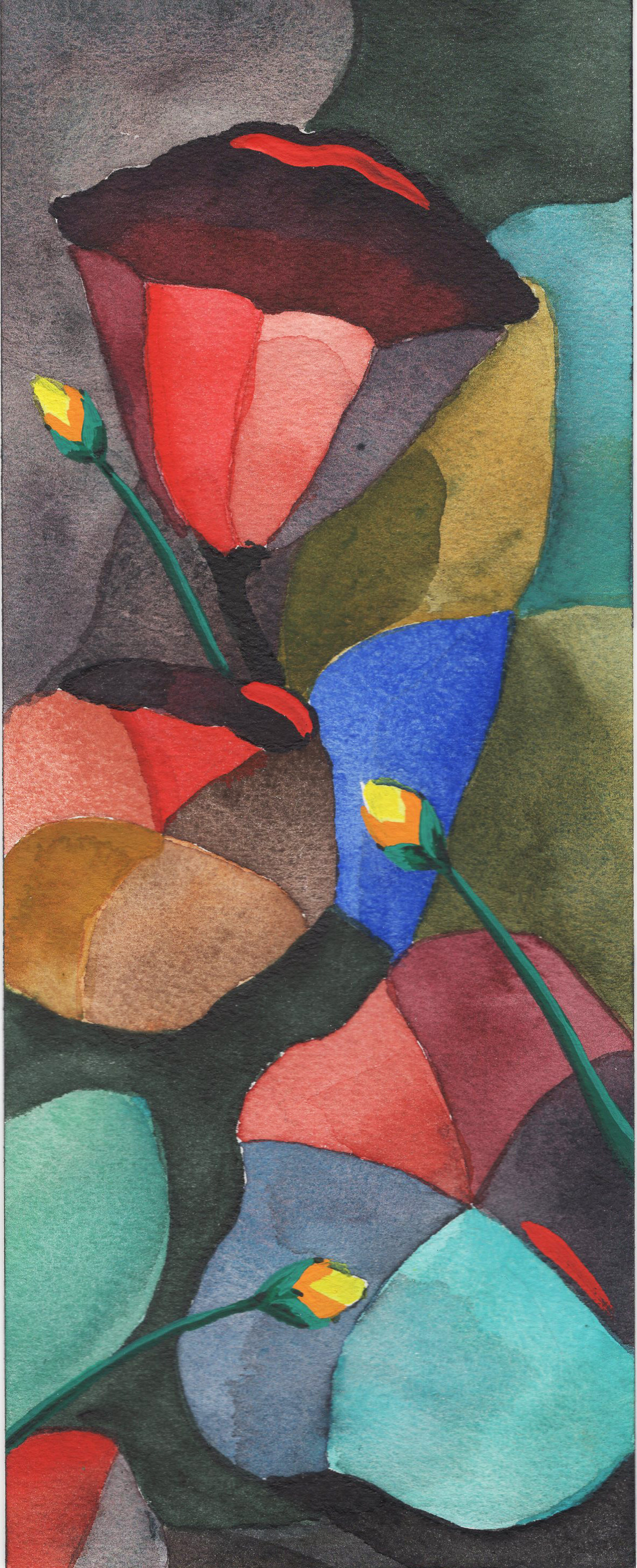 Title: Fireflies in the River No.3, 2022 Medium: watercolor on paper Size: 25 x 10 cm Название: Кувшинки в реке №3 2022г.   Материал: акварель, бумага    Размер: 25 х 10 см