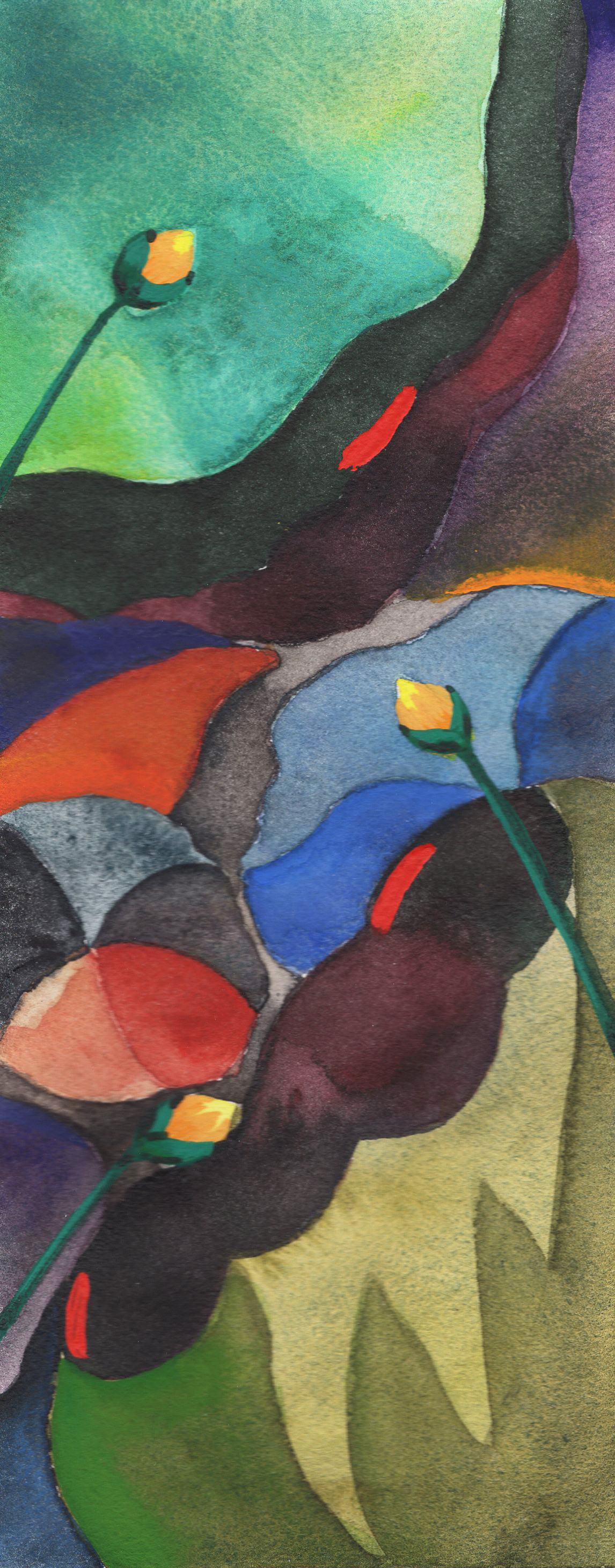 Title: Fireflies in the River No.5, 2022 Medium: watercolor on paper Size: 25 x 10 cm Название: Кувшинки в реке №5 2022г.   Материал: акварель, бумага    Размер: 25 х 10 см