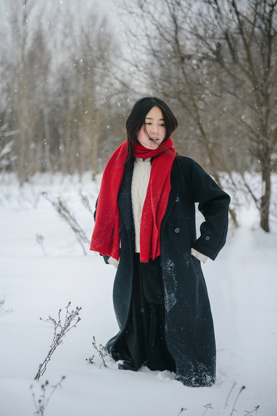 photo shoot for a girl in a winter field, snow (photography from Elena Carruthers)