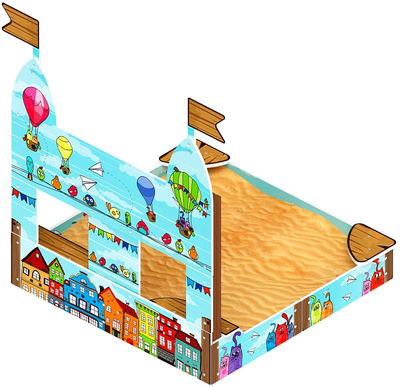 Песочница Королевство (Коты) ИО 5.15.01-11 Габариты (ШхДхВ): 1920x1790x1630 Зона безопасности, мм: 2920х2790