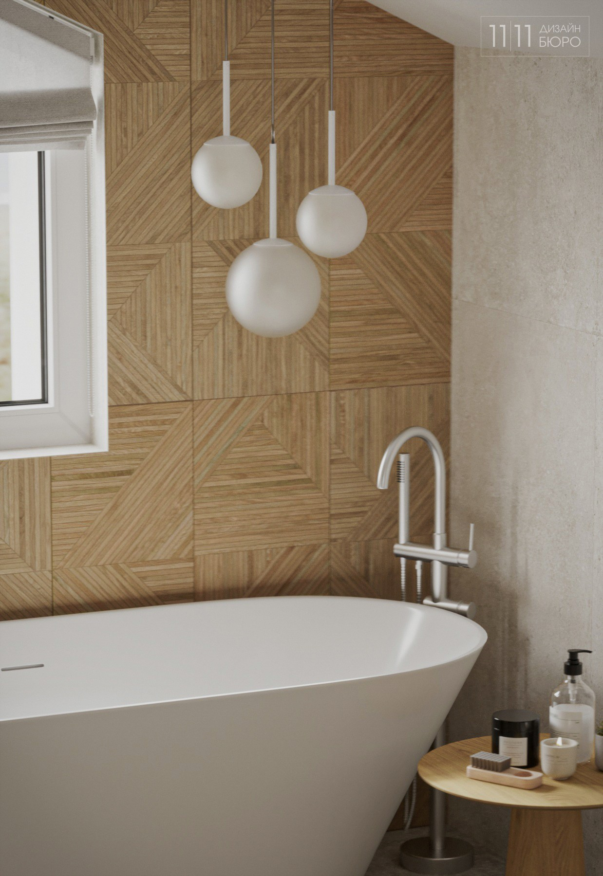 Отдельностоящая ванна у окна в частном доме