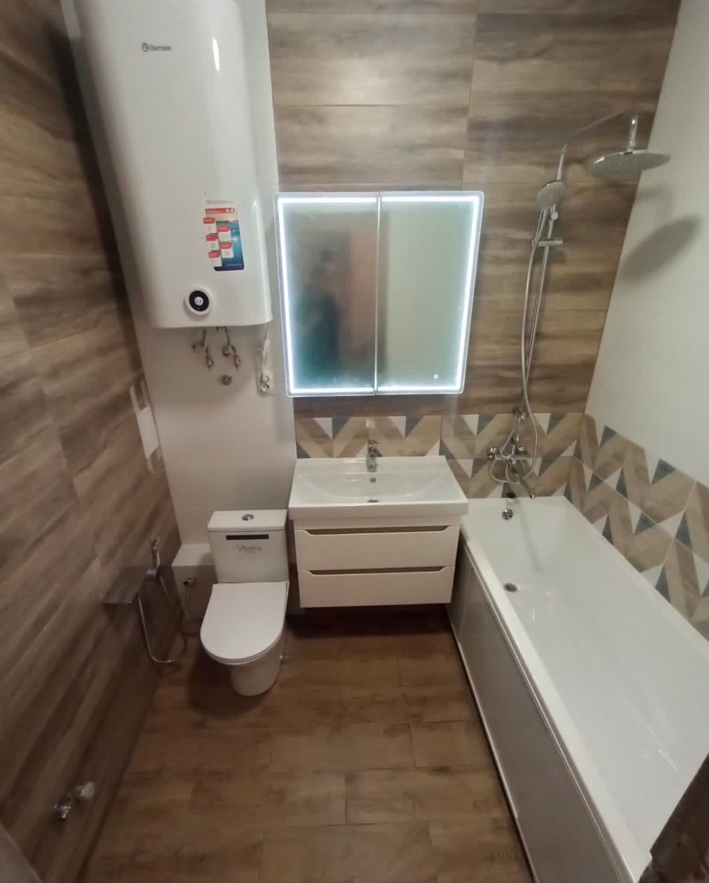 Ванная комната (ул. Мансура Хасанова д. 13). Ремонт санузла, туалета, ванной под ключ в Казани. Укладка плитки