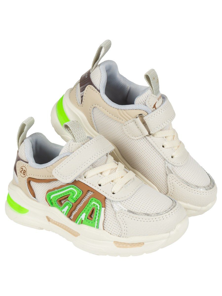 Кроссовки детские зелено бежевые на липучке на белом фоне