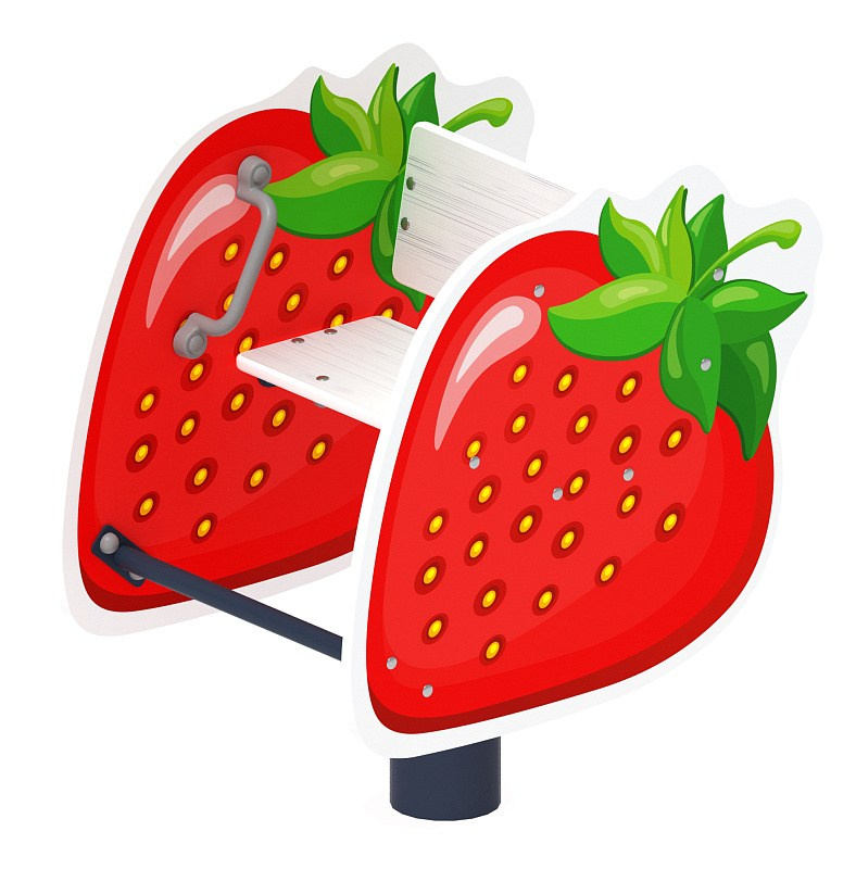 Клубника - Качалка на пружине - ИО 22.01.15-И1 Габариты (ШхДхВ): 720х560х870 Зона безопасности, мм: 2720х2560 Возрастные ограничения весом не более 70 кг