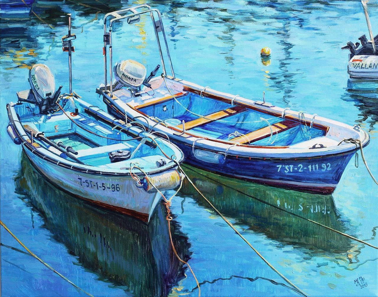 Two blue fishing boats