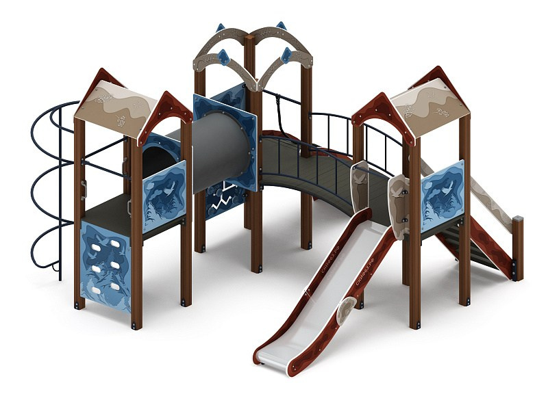 Городок (Алтай) - ДИК 2.01.3.03-24 - Игровой комплекс H=1200                                                                                                             Габариты (ШхДхВ): 4500x4500x3000                                                                                                                                                                     Зона безопасности, мм: 7910х7500                                                                                                                                                                                 Скат горки: H=1200 (металлический скат)