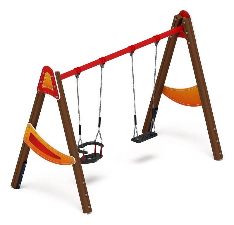 Качели двойные Д2 - ИО 12.Д.01.02.01-И1.01 - (Счастливое детство) Габариты (ШхДхВ): 3050x1600x2230 Зона безопасности, мм: 3050х6950 Возрастные ограничения от 3 лет, весом не более 70 кг