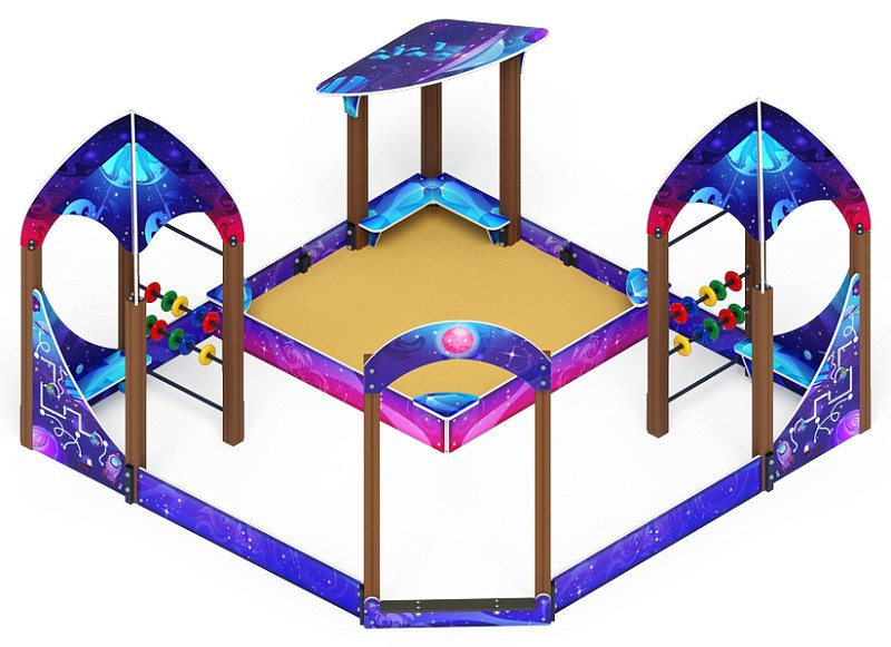 Песочный дворик Космопорт (Космос) - ИО 6.14.02-02 Габариты (ШхДхВ): 4000x4000x2500 Зона безопасности, мм: 5000х5000