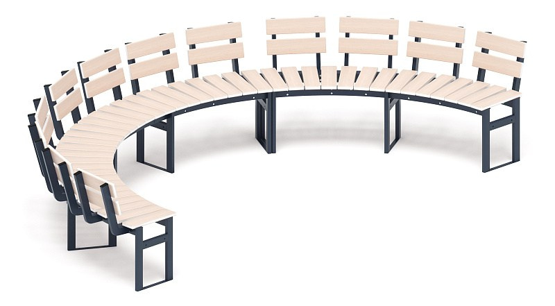 Модульная скамья радиальная (беленый дуб) МФ 42.01.25-01 Габариты (ШхДхВ): 3800х1900х740 мм