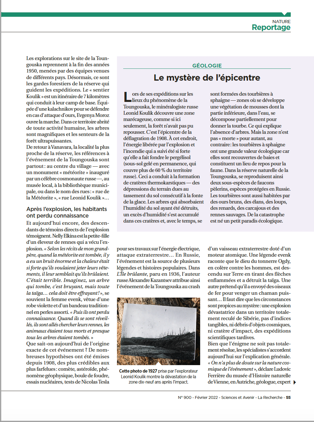 The Tunguska phenomenon for Sciences Et Avenir. Yulia Nevskaya, documentary photographer and photojournalist