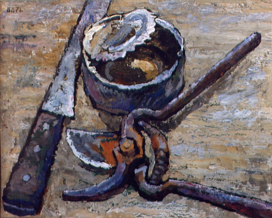 «Секатор, нож и банка» 1971 год Собр. Д. Томас. Мадрид. Художник Величко Вадим Семёнович