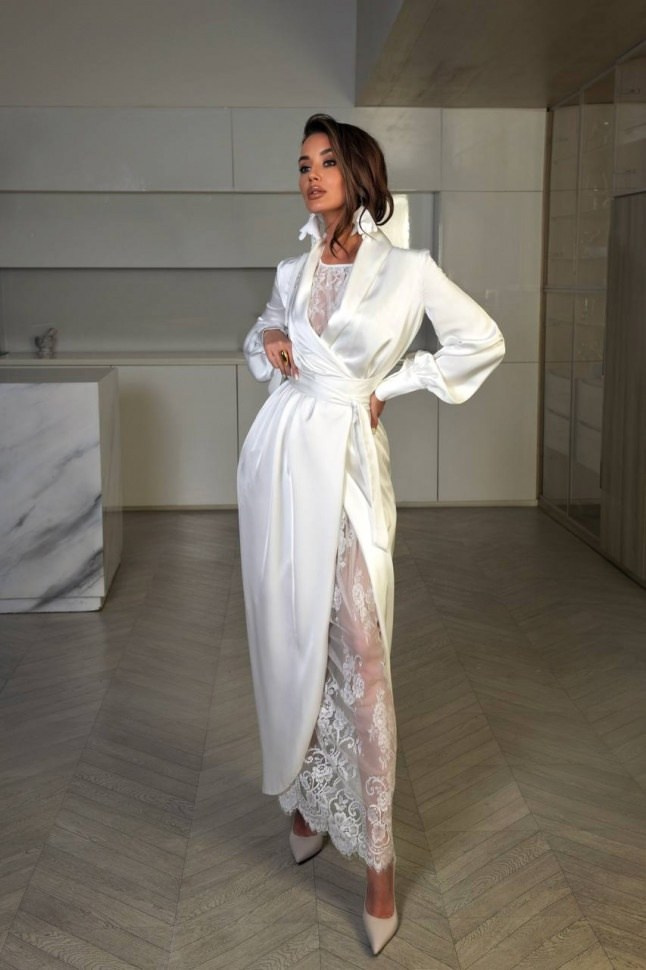 Шелковое платье на запах с отложным воротником белое. Https://malovafoto.ru