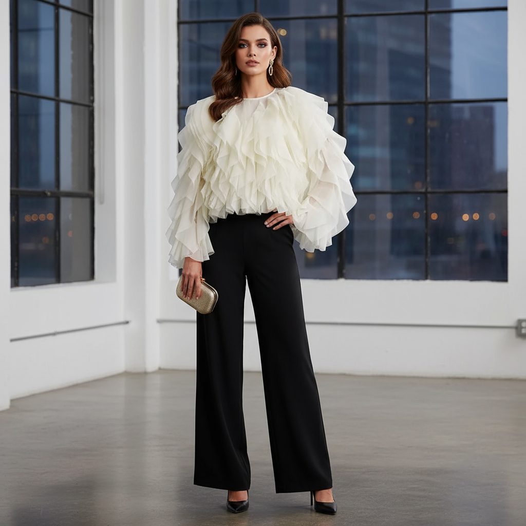 Блузка с оборками . Цвет - сливочный . Размер S