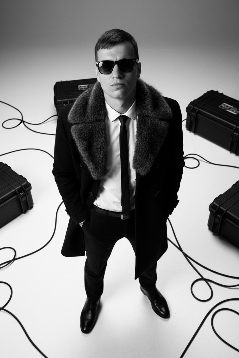 мужской ЧБ портрет в студии для музыканта -создаю нейрофото и обучаю генерить без пластикового эффекта