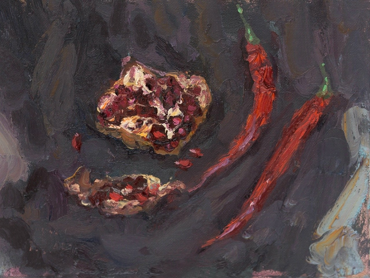 Натюрморт с гранатом и перцами. Художник Александр Каверин