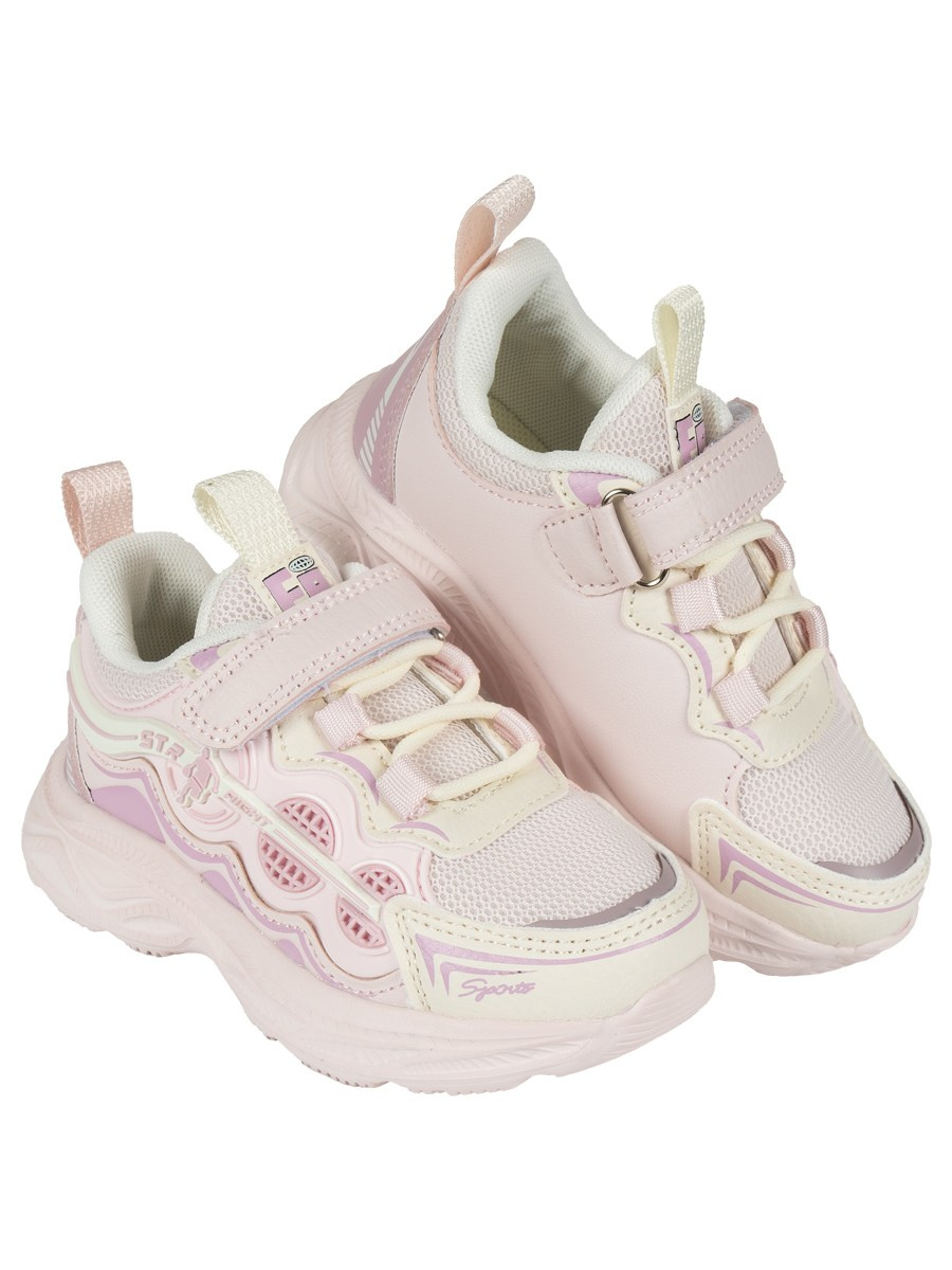 Кроссовки розовые, на липучке, детские, на белом фоне