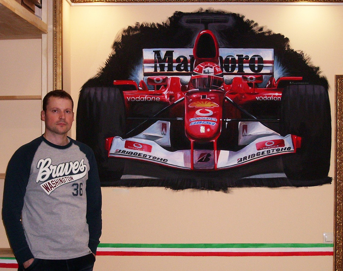 "Михаэль Шумахер, Ferrari". 100х150. акрил 10.03.2012