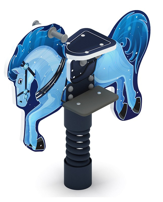 Лошадка 5 (Снежная королева) - Качалка на пружине - ИО 22.01.13-03.И1 Габариты (ШхДхВ): 980x330x1020 Зона безопасности, мм: 2980х2330 Возрастные ограничения весом не более 70 кг