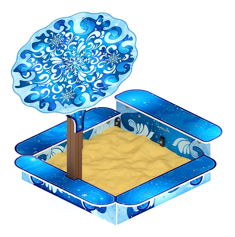 Песочница с навесом Ромашка (Снежная королева) - ИО 5.01.06-02 Габариты (ШхДхВ): 1615x1615x1410 Зона безопасности, мм: 2615х2615