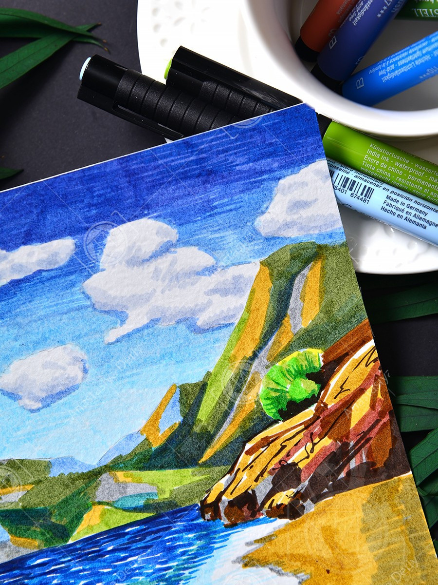 Морское побережье Турции. ФотоКисточка. Акварель. Арт-галерея картин Анастасии Дерий