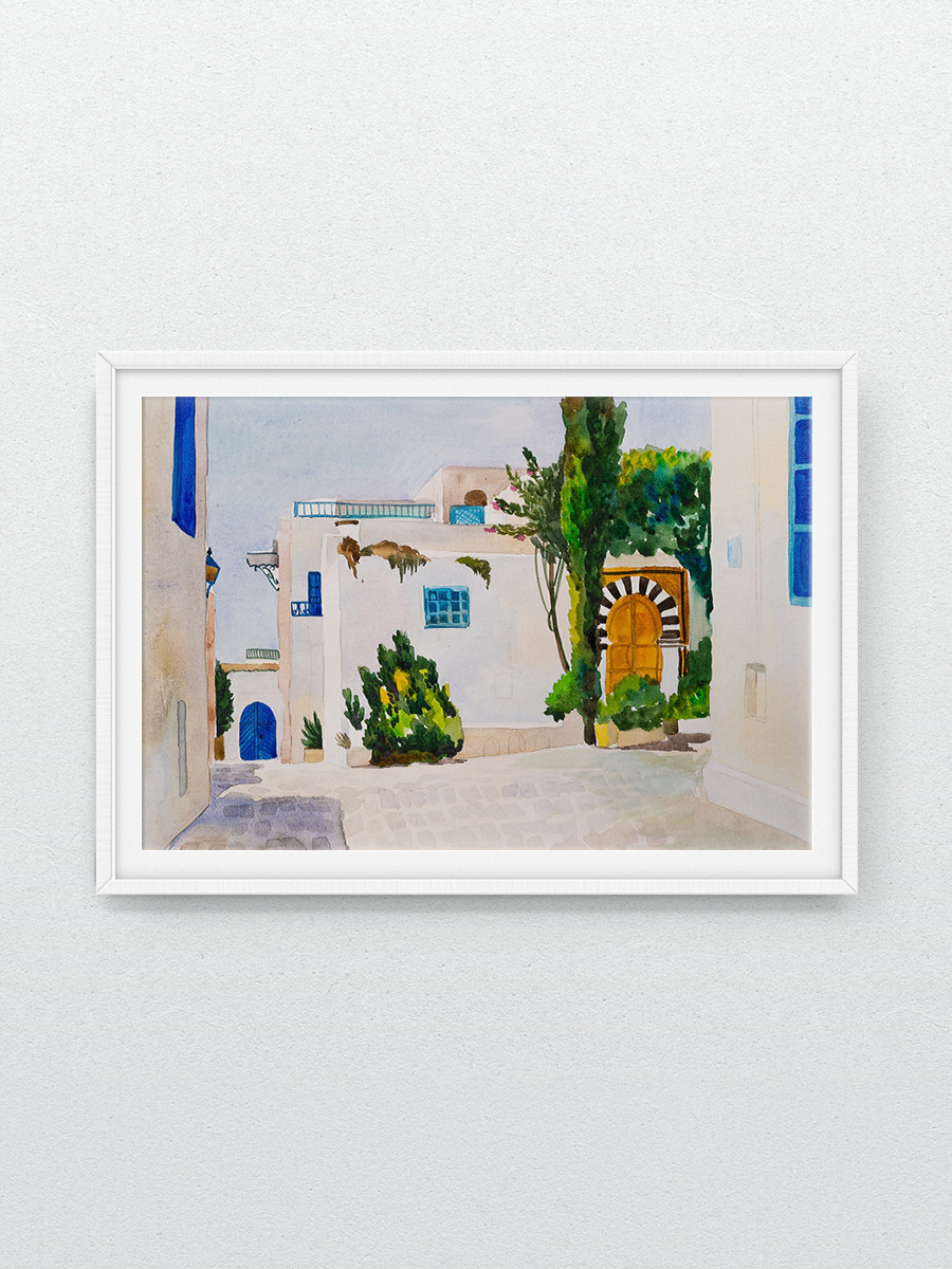 Тунисская улица в летний день. ФотоКисточка. Акварель. Арт-галерея картин Анастасии Дерий