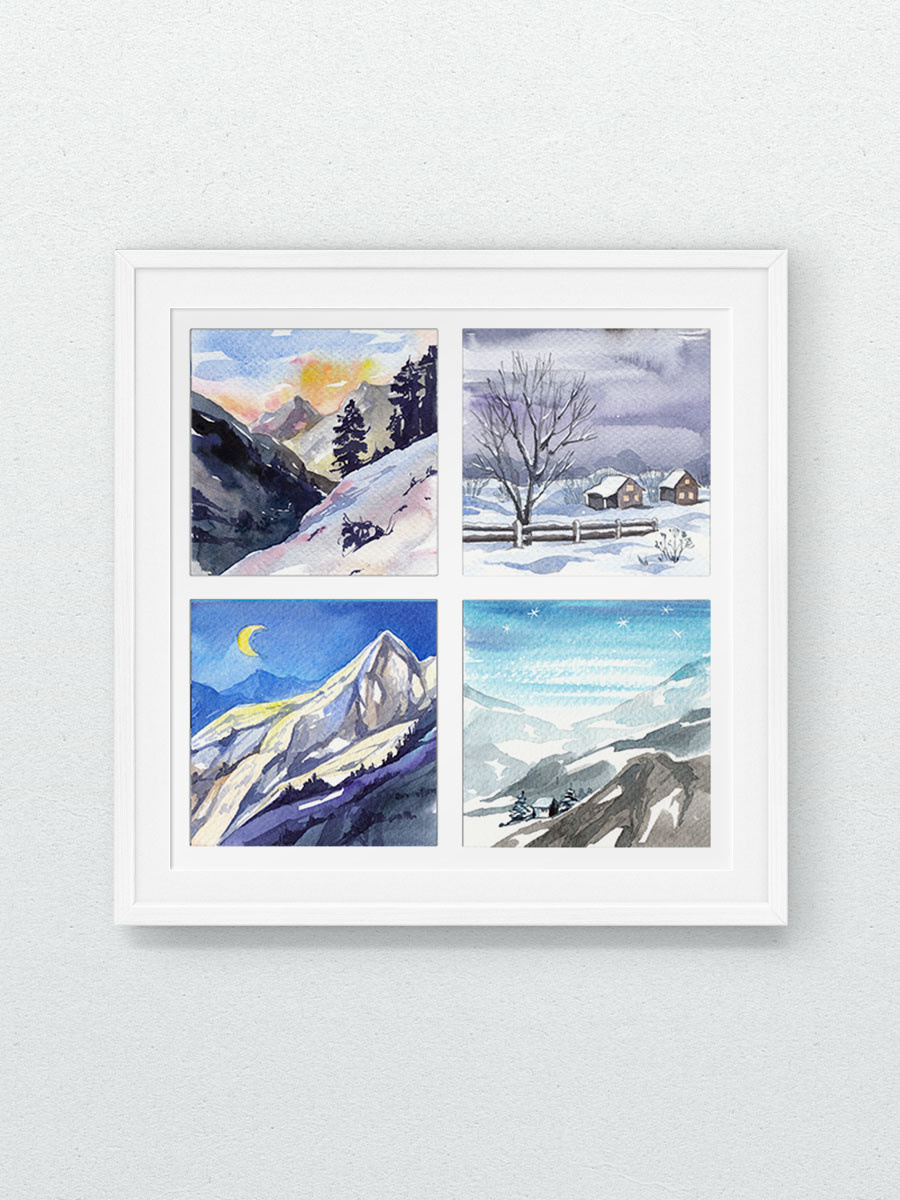 Зимние мини-пейзажи. Горы. ФотоКисточка. Акварель. Арт-галерея картин Анастасии Дерий