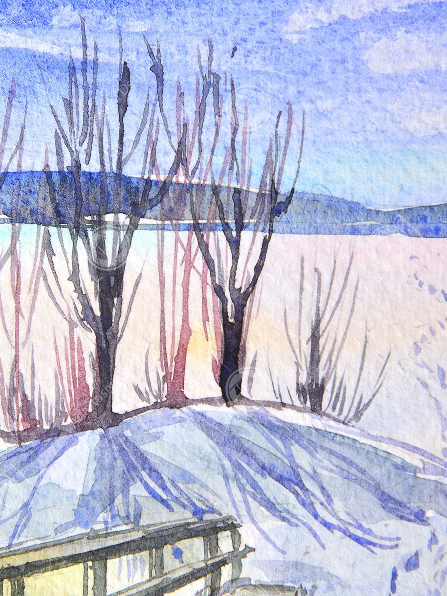 Зимние мини-пейзажи. Деревья. ФотоКисточка. Акварель. Арт-галерея картин Анастасии Дерий