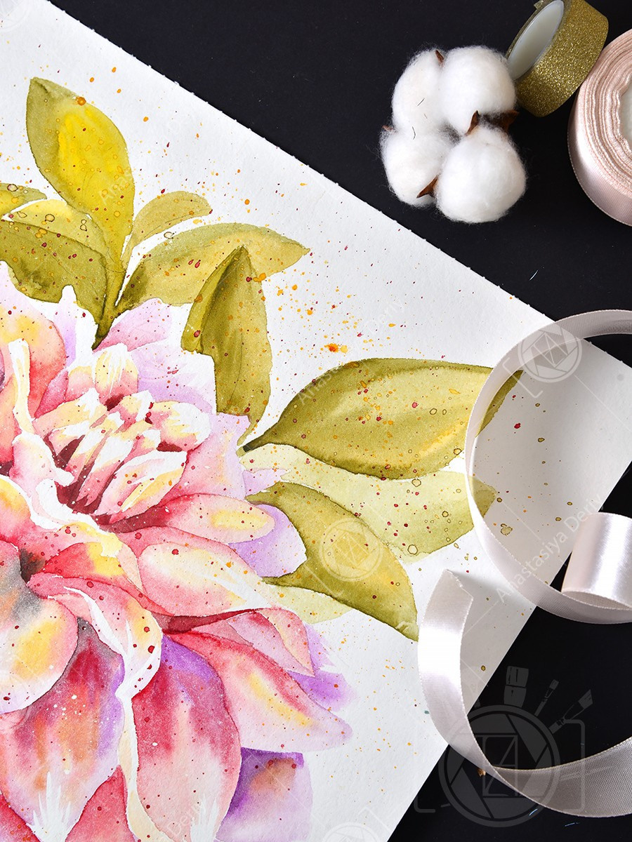 Георгин. ФотоКисточка. Акварель. Арт-галерея картин Анастасии Дерий