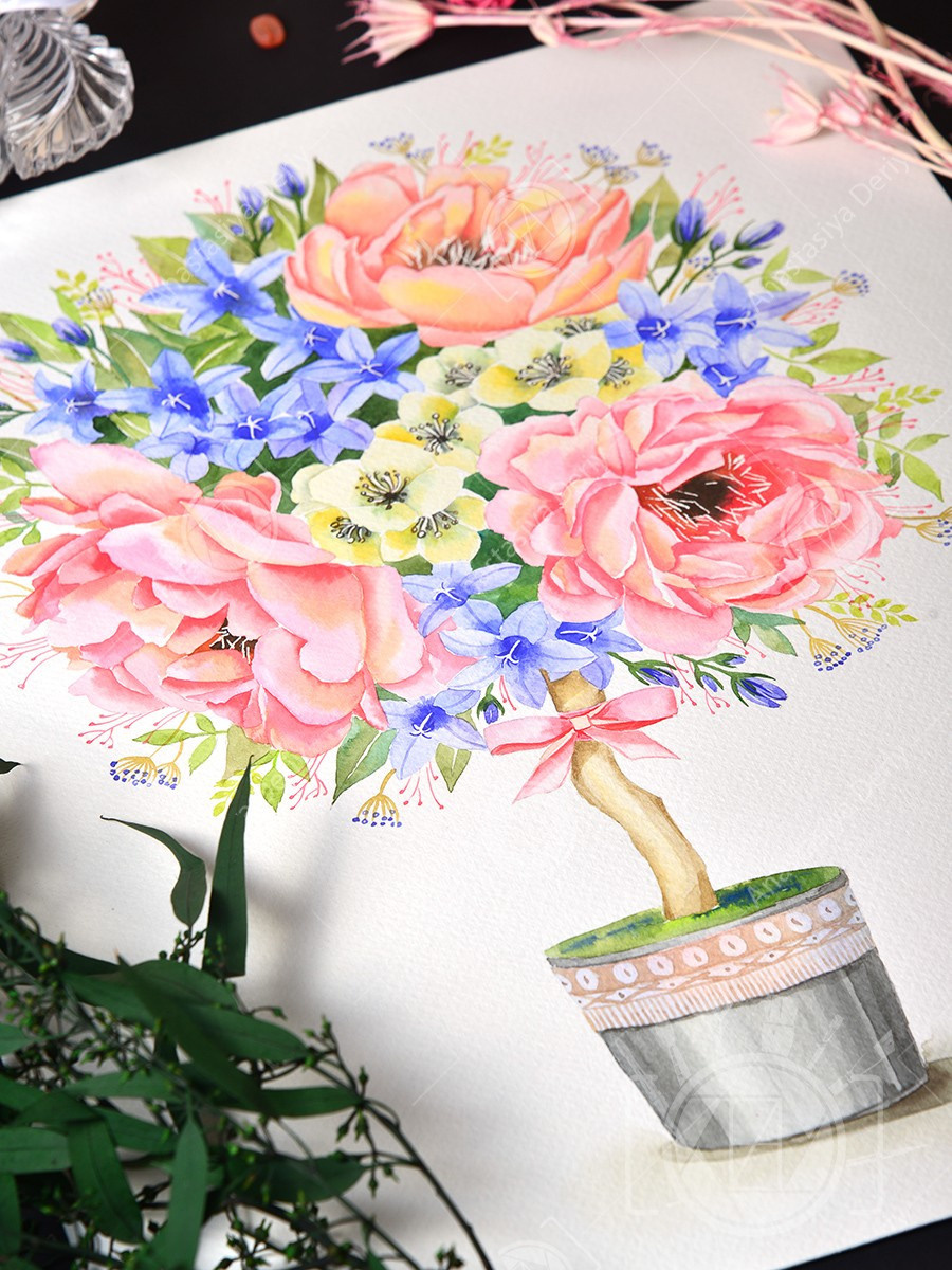 Цветочное дерево. Весна. ФотоКисточка. Акварель. Арт-галерея картин Анастасии Дерий