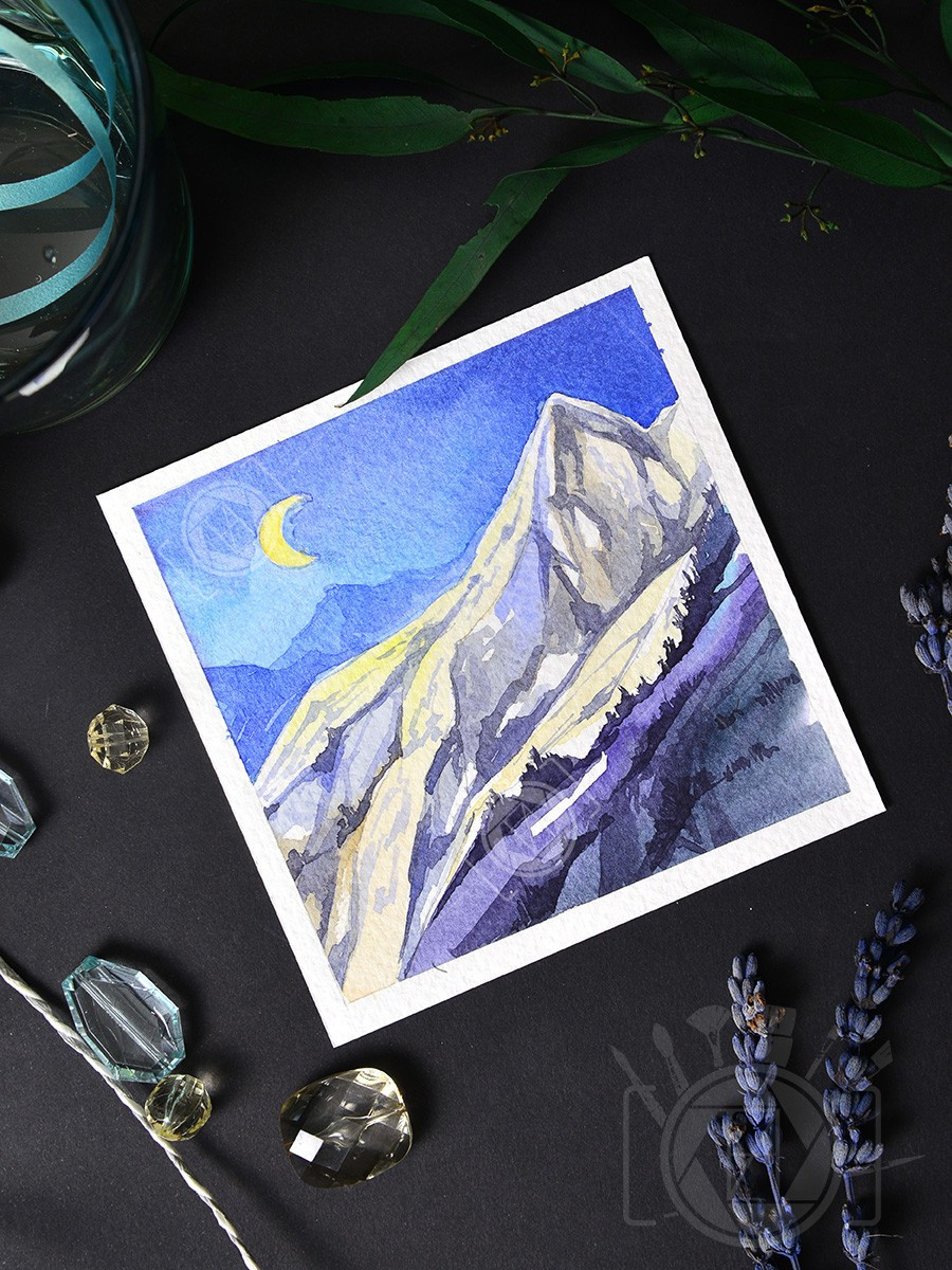 Зимние мини-пейзажи. Горы. ФотоКисточка. Акварель. Арт-галерея картин Анастасии Дерий